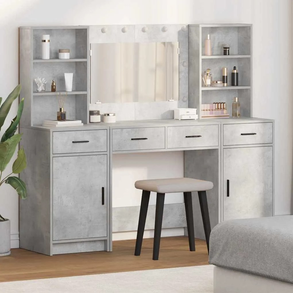 vidaXL Σετ Τραπεζιού Μακιγιάζ 3 pcs Σκυρόδεμα Γκρι 78.5 x 41 x 135 εκ