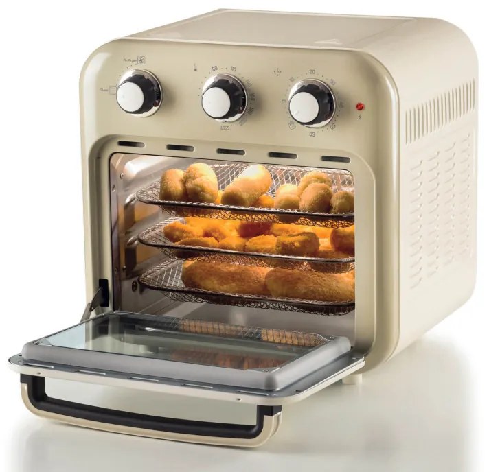 Φριτέζα-φούρνος ζεστού αέρα Ariete VINTAGE 4632/03, 1400W, 16 l, Μέχρι 230C, Χρονοδιακόπτης 60 min, Περιστρεφόμενο καλάθι, Λευκό/Μπεζ