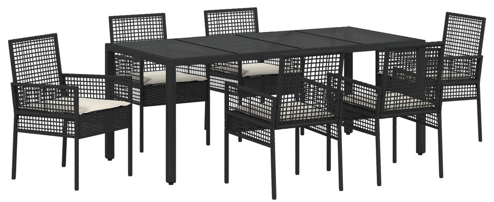 vidaXL Σέτ φαγητού για κήπο 7 pcs Μαύρο 190 x 90 x 75 cm
