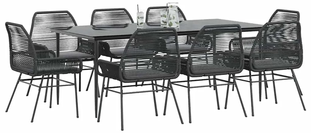 vidaXL Σετ Τραπεζαρίας Κήπου 9 τεμ Μαύρο Συνθ.Ρατάν/Γυαλί με Μαξιλάρια