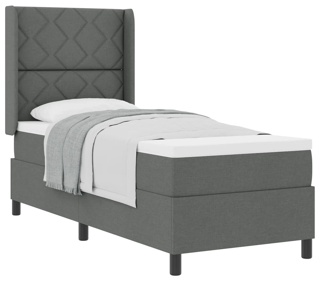 vidaXL Κρεβάτι Box Spring με Στρώμα Σκούρο Γκρι 90x190 εκ. Υφασμάτινο