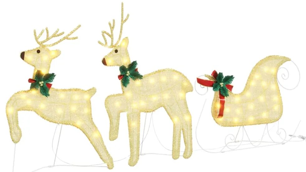 vidaXL LED Ελάφια 3 pcs Θερμό λευκό ύφασμα