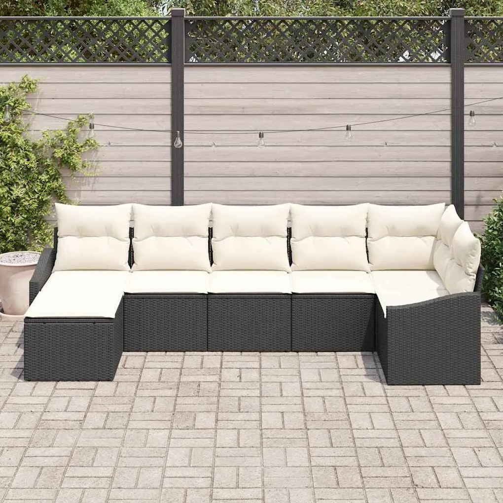 vidaXL Σετ Καναπέ Κήπου 7 pcs Μαύρο Πολυ ράταν