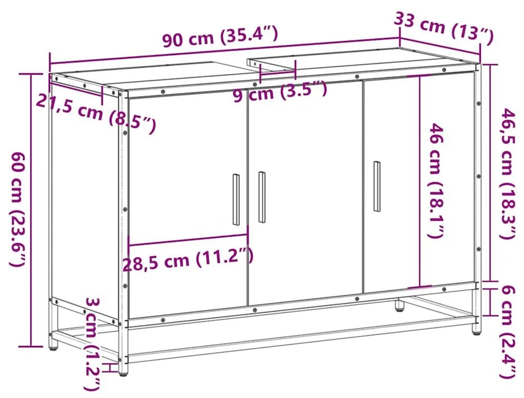 ντουλάπι νιπτήρα μπάνιου καφέ δρυς 90x33x60 cm - Καφέ