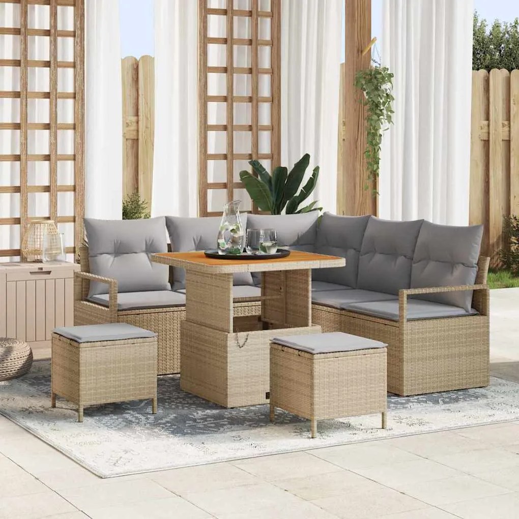vidaXL Σετ Καναπέ Κήπου με μαξιλάρι 8 pcs Μπεζ Πολυ ράταν