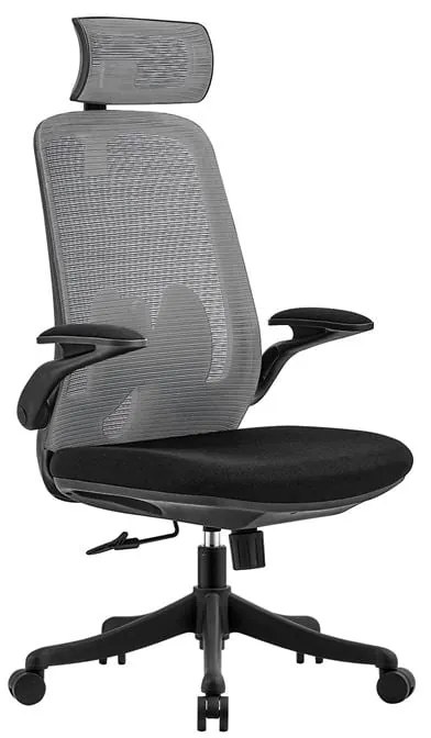 BF3950 Πολυθρόνα Γραφείου Διευθυντή, Mesh Γκρι, Ύφασμα Μαύρο