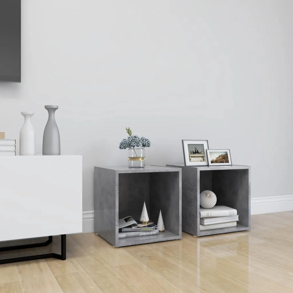 vidaXL Έπιπλα Τηλεόρασης 2 τεμ. Γκρι Σκυροδ. 37x35x37 εκ. Επεξ. Ξύλο