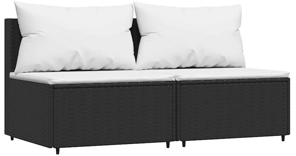 vidaXL Καναπέδες Κήπου Μεσαίοι 2 τεμ. Μαύροι Συνθ. Ρατάν με Μαξιλάρια