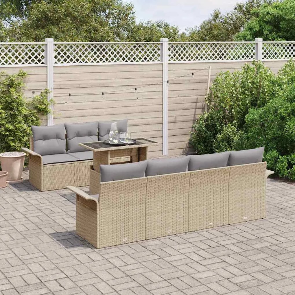 vidaXL Σετ Καναπέ Κήπου με μαξιλάρι 8 pcs Μπεζ Πολυ ράταν