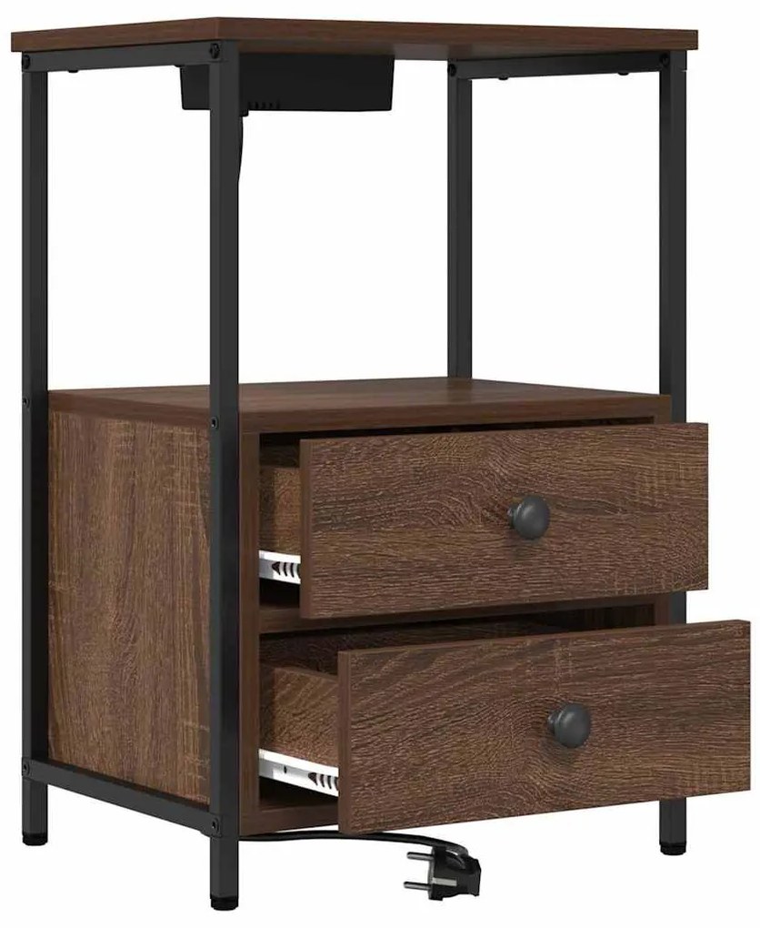 vidaXL Κομοδίνο με Σταθμό Φόρτισης 2 pcs Καφέ δρυς Επεξεργασμένο ξύλο