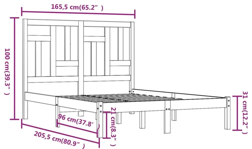 vidaXL Σκελετός Κρεβατιού Χωρίς Στρώμα 160x200 εκ Μασίφ Ξύλο Πεύκου