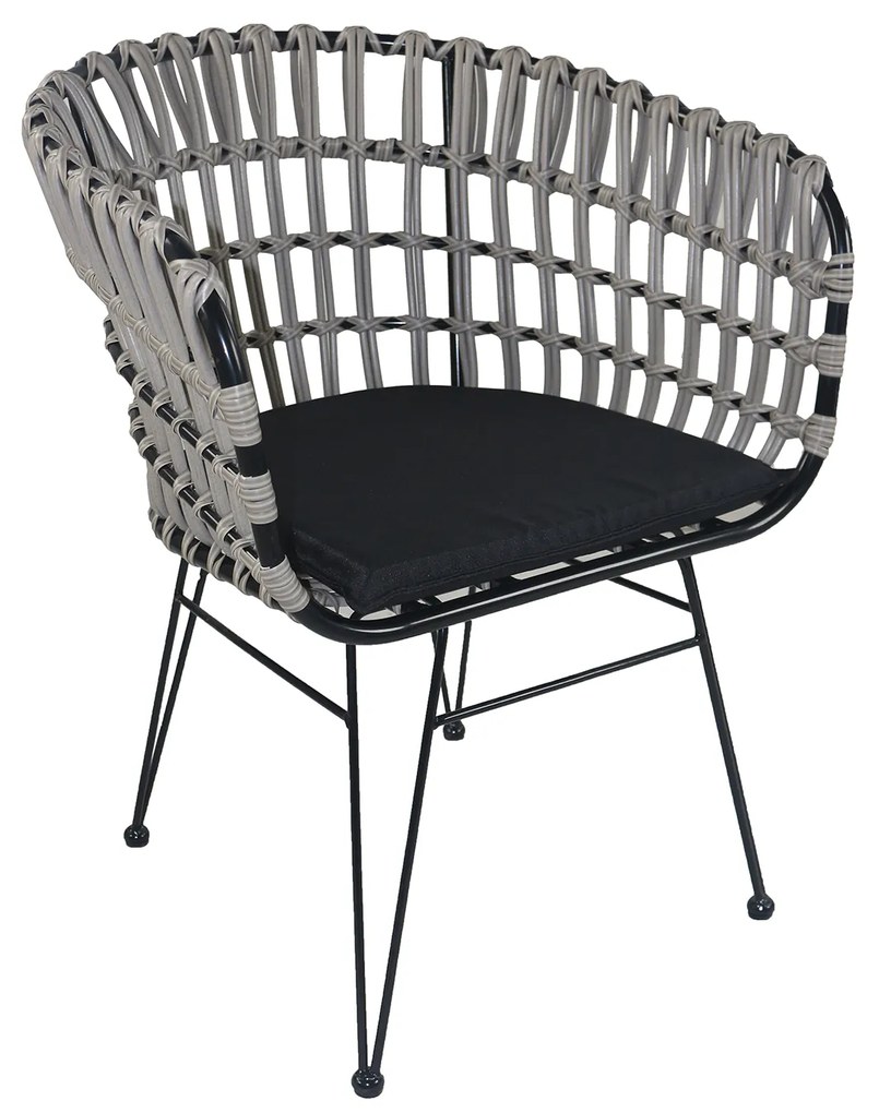 Καρέκλα Κήπου ATRIUS Γκρι/Μαύρο Μέταλλο/Rattan 61x57x80cm - 14510053