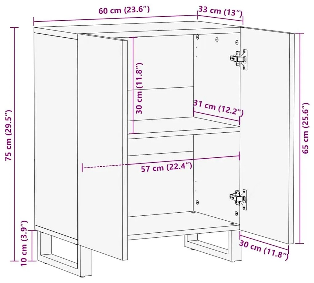 Μπουφές Μαύρο 60x33x75 cm Μασίφ Ξύλο Μάνγκο - Μαύρο