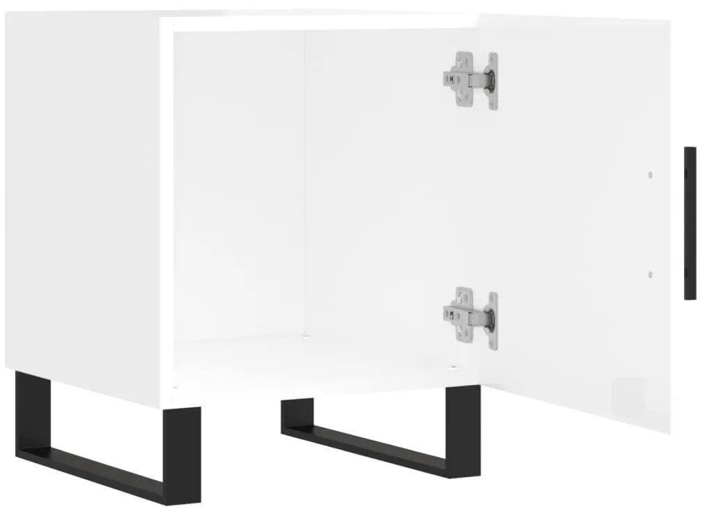 vidaXL Κομοδίνο Γυαλ. Λευκό 40 x 40 x 50 εκ. από Επεξεργασμένο Ξύλο