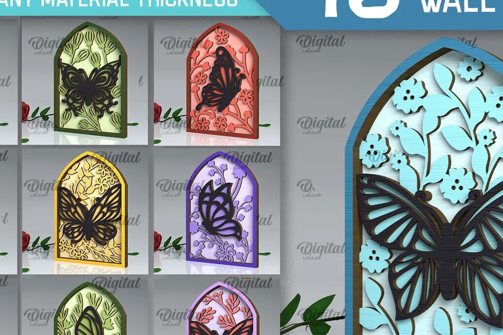 Intra απο ξύλο plywood 3mm-4mm πάχος κοπής με λέιζερ τέχνης τοίχου πεταλούδας Δίασταση 40x40 cm INTRAFABR-102119546