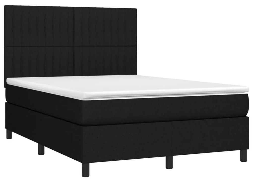 Κρεβάτι Boxspring με Στρώμα Μαύρο 140x190 εκ. Υφασμάτινο - Μαύρο