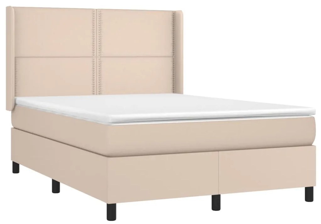 Κρεβάτι Boxspring Στρώμα&amp;LED Καπουτσίνο 140x190 εκ. Συνθ. Δέρμα - Καφέ