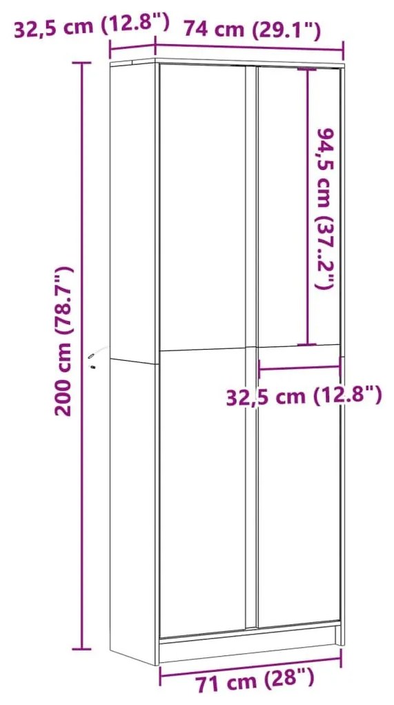 Ντουλάπι με LED Γκρι 74x32,5x200 εκ. από Επεξεργασμένο Ξύλο - Γκρι