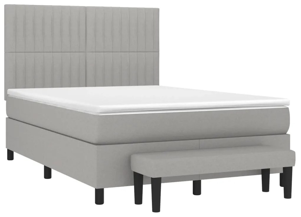 Κρεβάτι Boxspring με Στρώμα Ανοιχτό Γκρι 140x190 εκ. Υφασμάτινο - Γκρι