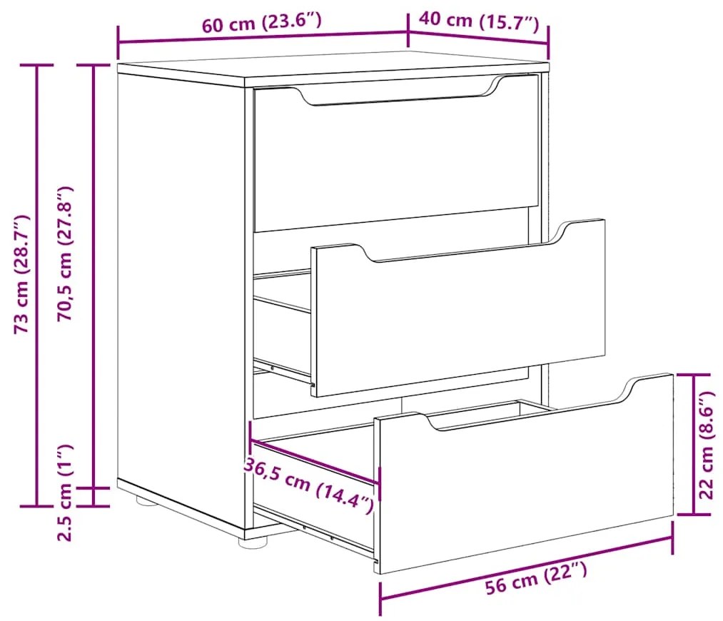 Sideboard VISNES Δρυς Sonoma 60x40x73 cm Ξύλο μηχανής - Καφέ