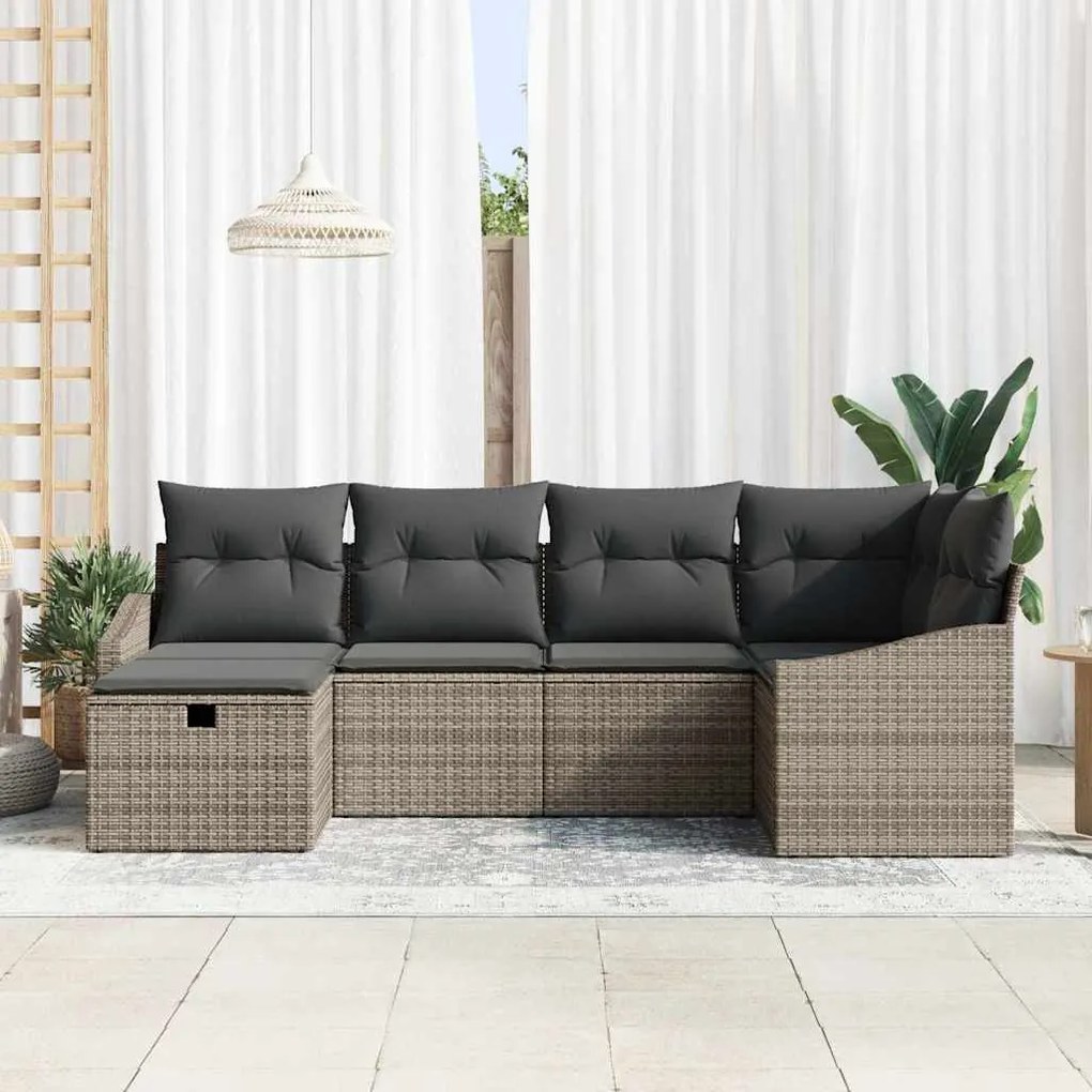 vidaXL Σετ Καναπέ Κήπου 6 pcs Γκρι Πολυ rattan, βαμμένο ατσάλι