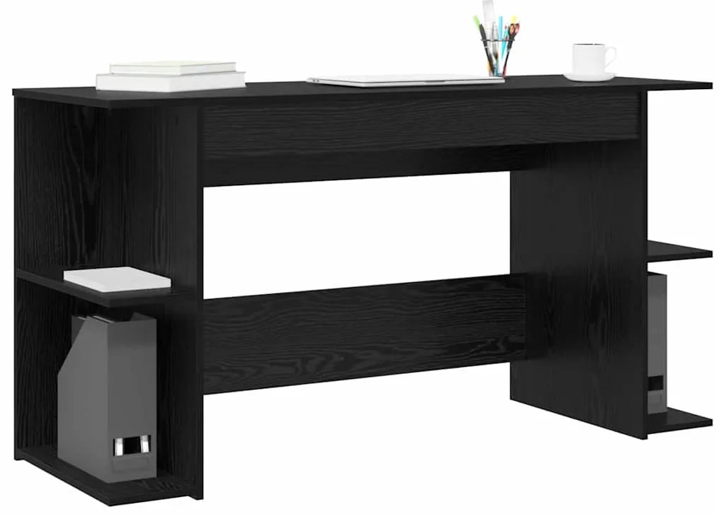vidaXL Γραφείο με ράφι Άλλο Μαύρη δρυς 140 x 50 x 75 εκ. Επεξεργασμένο ξύλο