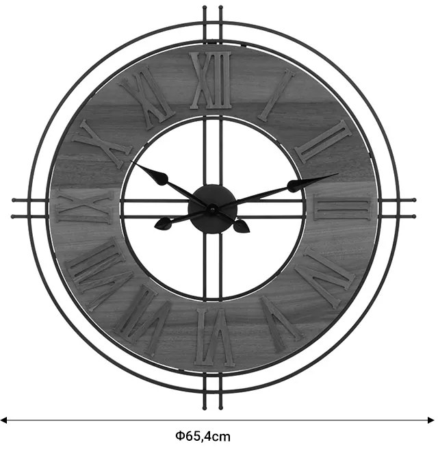 Ρολόι τοίχου Dorino pakoworld καφέ χρώμα mdf- μαύρο μέταλλο Φ65.5x4εκ