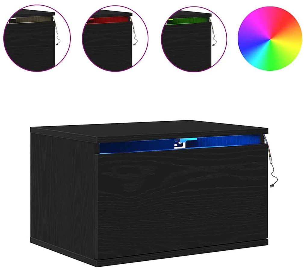 vidaXL Τοίχου κομοδίνο με συρτάρι 2 pcs Μαύρη Οξυά 50 x 36 x 30 εκ