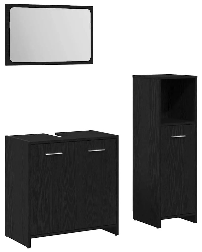 vidaXL Σετ Επίπλων Μπάνιου Επιτοίχιο 3 pcs Μαύρη Οξυά 60 x 33 x 60 εκ