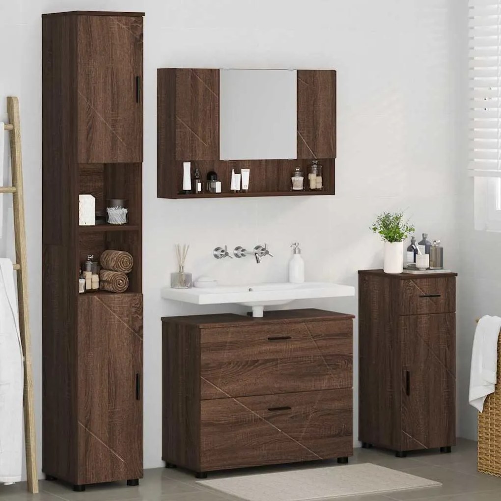 vidaXL Σετ Επίπλων Μπάνιου με ράφι 4 pcs Καφέ δρυς 30 x 35 x 192 εκ.