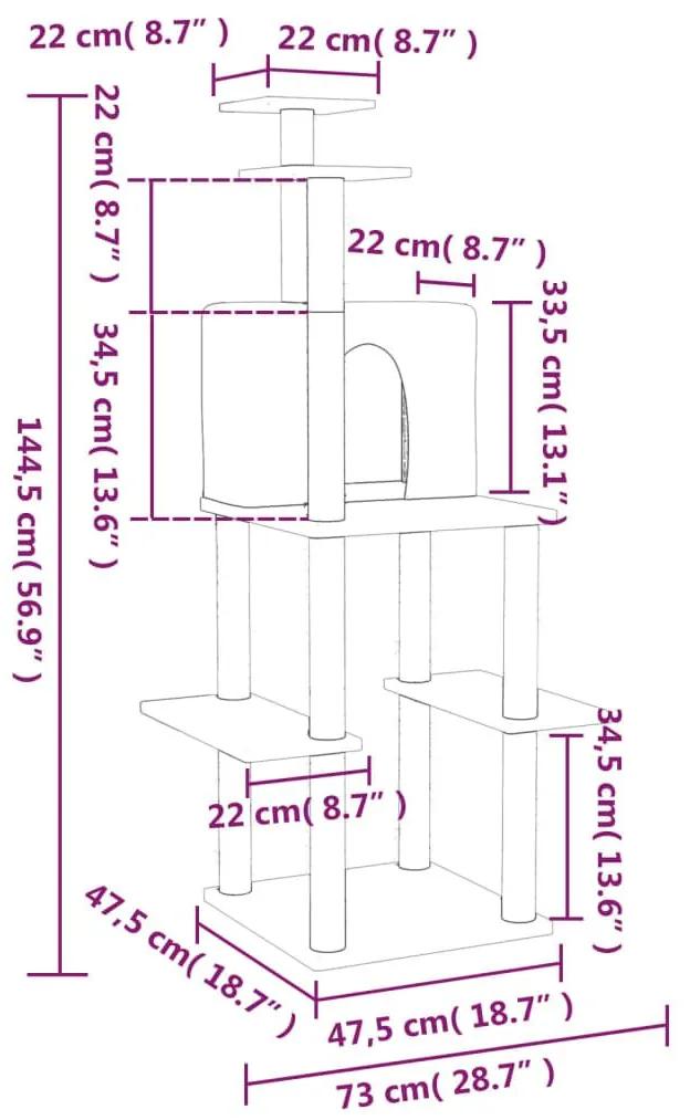 Γατόδεντρο Κρεμ 144,5 εκ. με Στύλους Ξυσίματος από Σιζάλ - Κρεμ