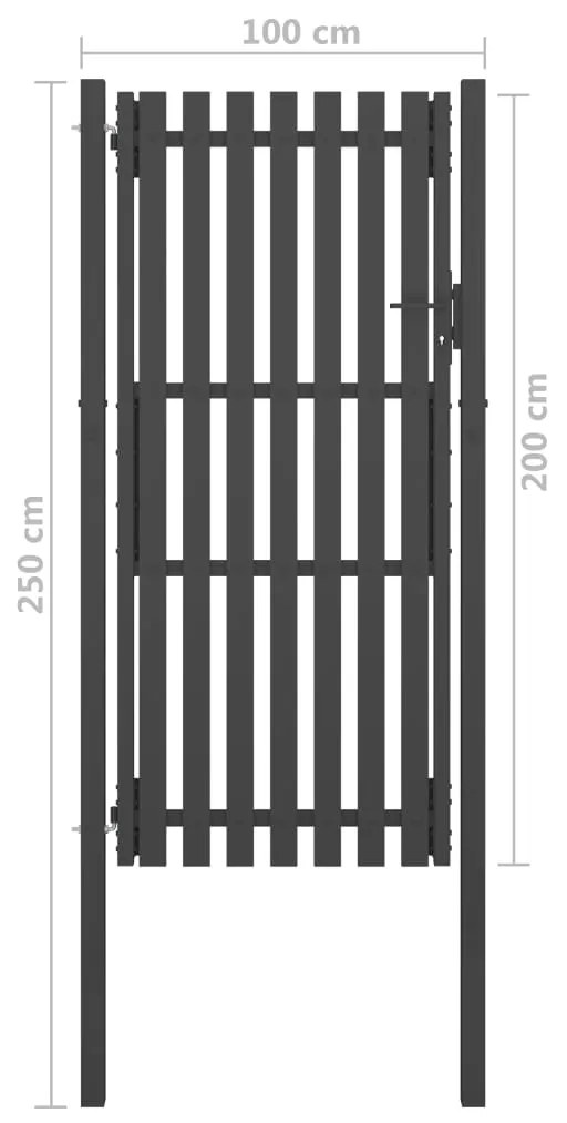 vidaXL Πόρτα Περίφραξης Κήπου Ανθρακί 1 x 2,5 μ. Ατσάλινη