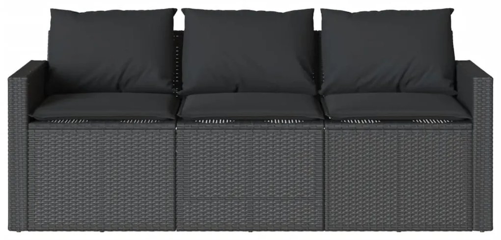 vidaXL Καναπές Κήπου Τριθέσιος Μαύρος από Συνθετικό Ρατάν με Μαξιλάρια