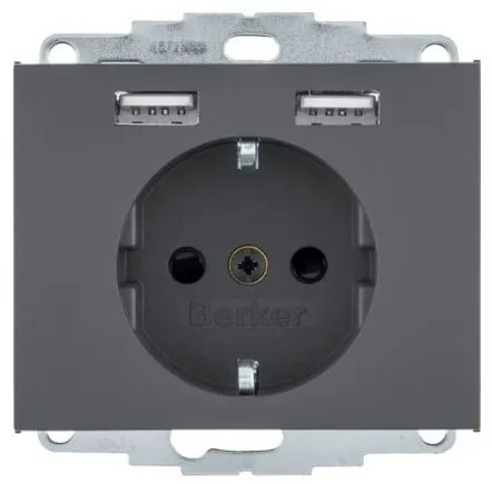 Πρίζα Σούκο με 2xUSB Ανθρακί Ματ Berker K.1 48037006 Hager-48037006-Ανθρακί 48037006