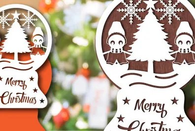 Σετ των 3 Intra απο ξύλο plywood 3mm-4mm πάχος Christmas Snowglobe PaperCut Δίασταση 15x15 cm INTRAFABR-80689143