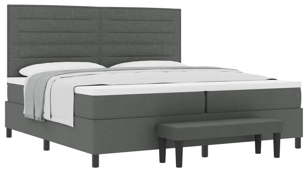 vidaXL Κρεβάτι Box Spring της με Στρώμα & Πάγκο Σκούρο Γκρι 200x200 εκ. Ύφασμα