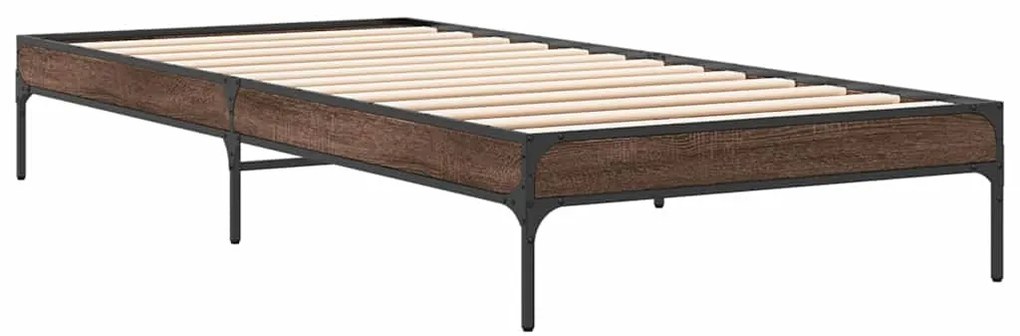 vidaXL Πλαίσιο Κρεβατιού Καφέ Δρυς 75x190 εκ. Επεξ. Ξύλο &amp; Μέταλλο