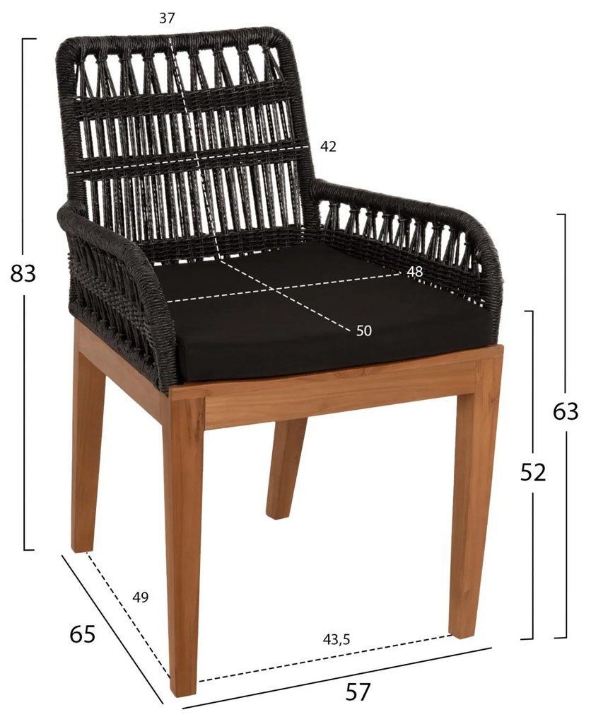 Καρέκλα - Πολυθρόνα STARDOM C9760.02 Μελί Ξύλο Teak με Μαύρο Σχοινί 57x65x83Yεκ. 57x65x83 εκ.