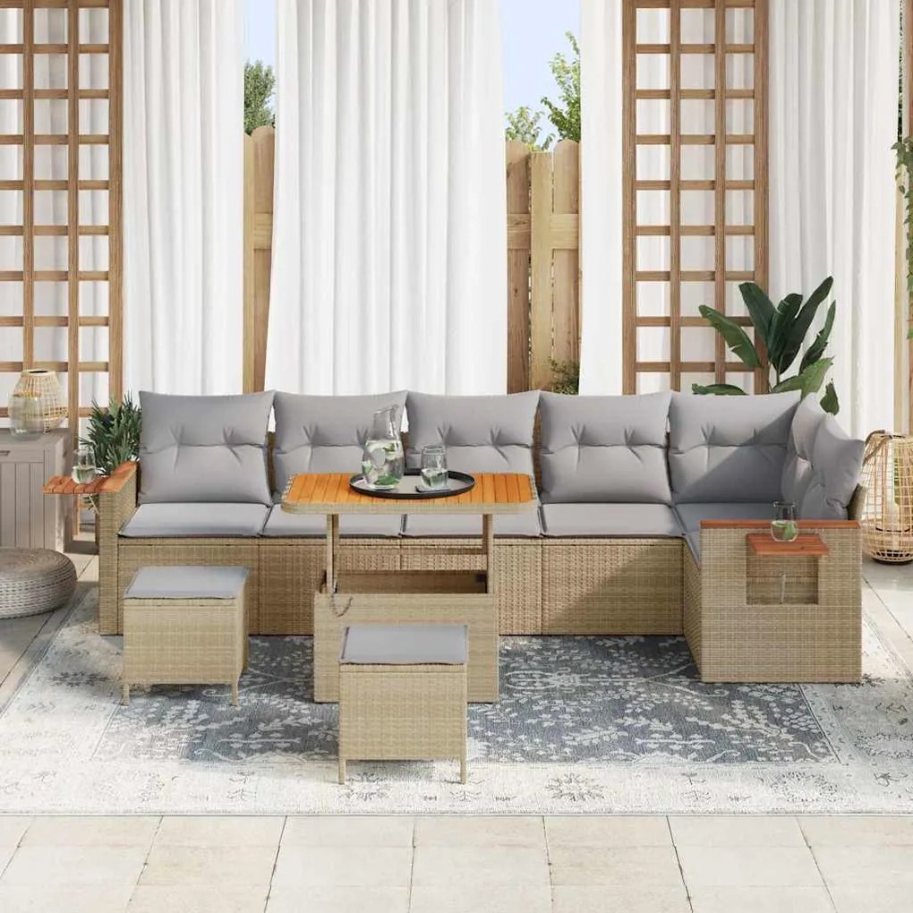 vidaXL Σετ Καναπέ Κήπου 9 pcs μπεζ και ανοιχτό γκρι 90 x 55 x 71 cm