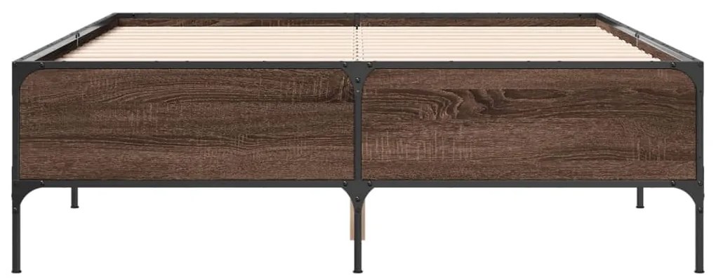 vidaXL Πλαίσιο Κρεβατιού Καφέ Δρυς 140x200 εκ. Επεξ. Ξύλο & Μέταλλο