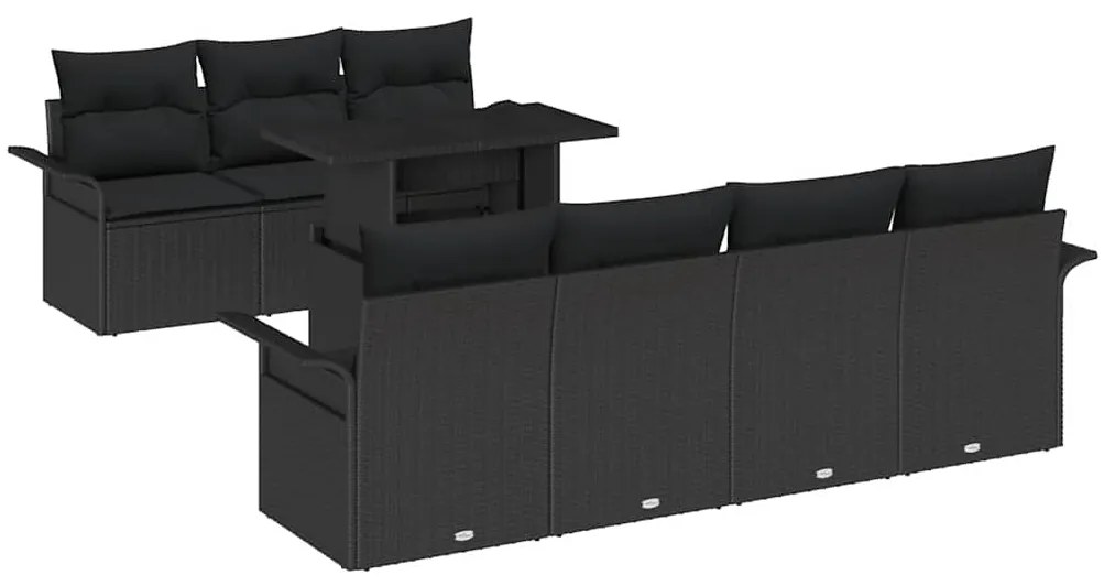 vidaXL Σετ Καναπέ Κήπου με μαξιλάρι 8 pcs Μαύρο Πολυ ράταν