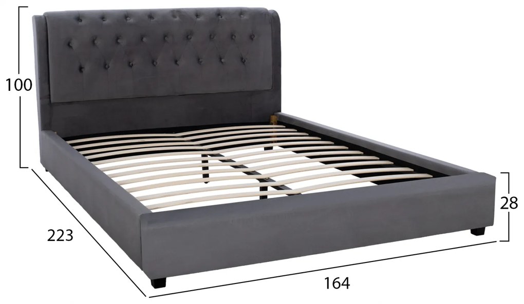 ΚΡΕΒΑΤΙ ODALYS 150X200 ΒΕΛΟΥΔΟ ΥΦΑΣΜΑ ΓΚΡΙ HM549.11 164x223x100 εκ.