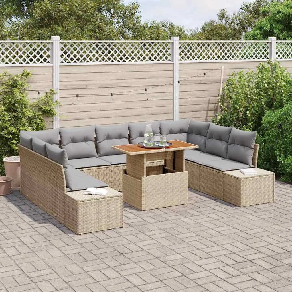 vidaXL Σέτ φαγητού για κήπο 10 pcs Μπεζ, Γκρι 100 x 55 x 73 εκ
