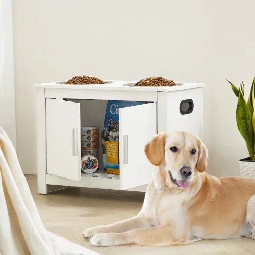 VEVOR Pet Feeding Station w/ 2 Elevated Dog Bowls Dog Food &amp; Toy Storage Cabinet