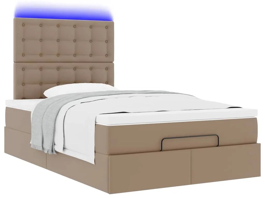 Οθωμανικό κρεβάτι με στρώμα &amp; LEDs Cappucino Faux Leather - Καφέ