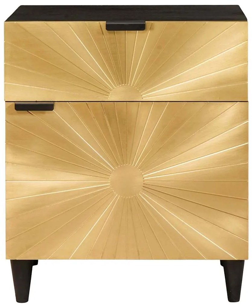 vidaXL Κομοδίνο Μαύρο και Χρυσό 50 x 33 x 60 εκ Μασίφ ξύλο μάνγκο