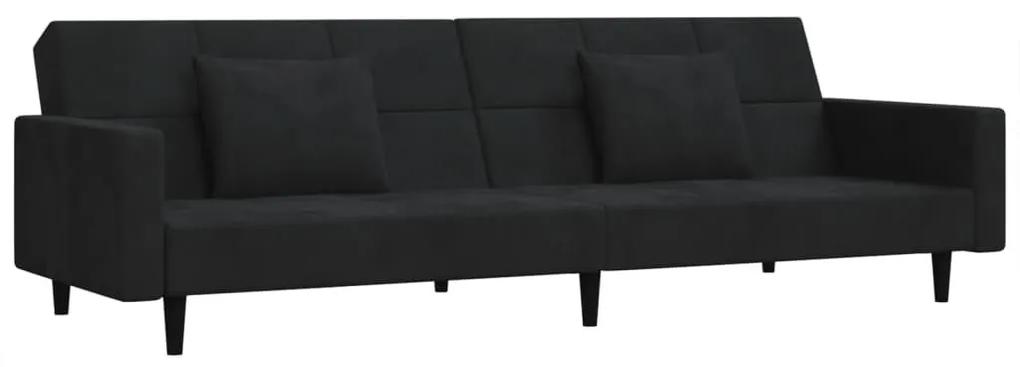 Καναπές Κρεβάτι Διθέσιος Μαύρος Βελούδινος με 2 Μαξιλάρια - Μαύρο