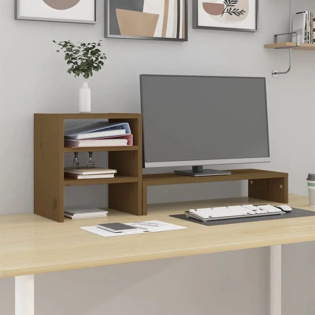 vidaXL Βάση Οθόνης Καφέ 81x20x30 εκ. από Μασίφ Ξύλο Πεύκου