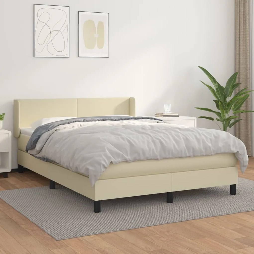 vidaXL Κρεβάτι Boxspring με Στρώμα Κρεμ 140x190εκ. από Συνθετικό Δέρμα