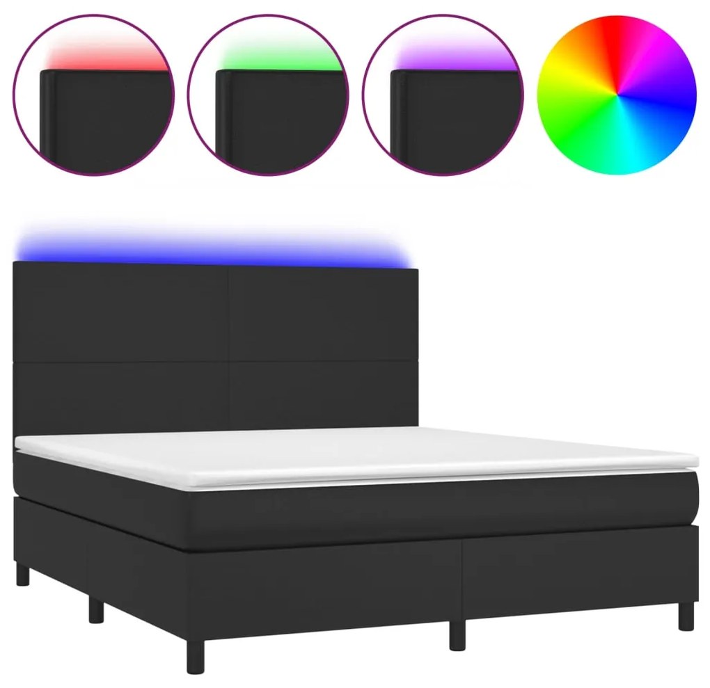 ΚΡΕΒΑΤΙ BOXSPRING ΜΕ ΣΤΡΩΜΑ &amp; LED ΜΑΥΡΟ 180X200 ΕΚ. ΣΥΝΘ. ΔΕΡΜΑ 3135837